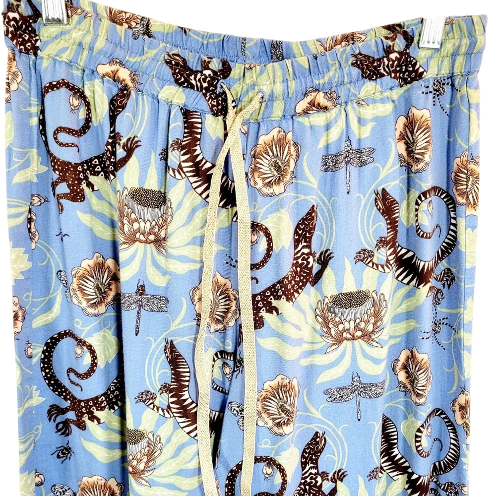 Victoria Garcia x Anthropologie Wide Leg Flannel Pajama Bottoms Lizards Flowers